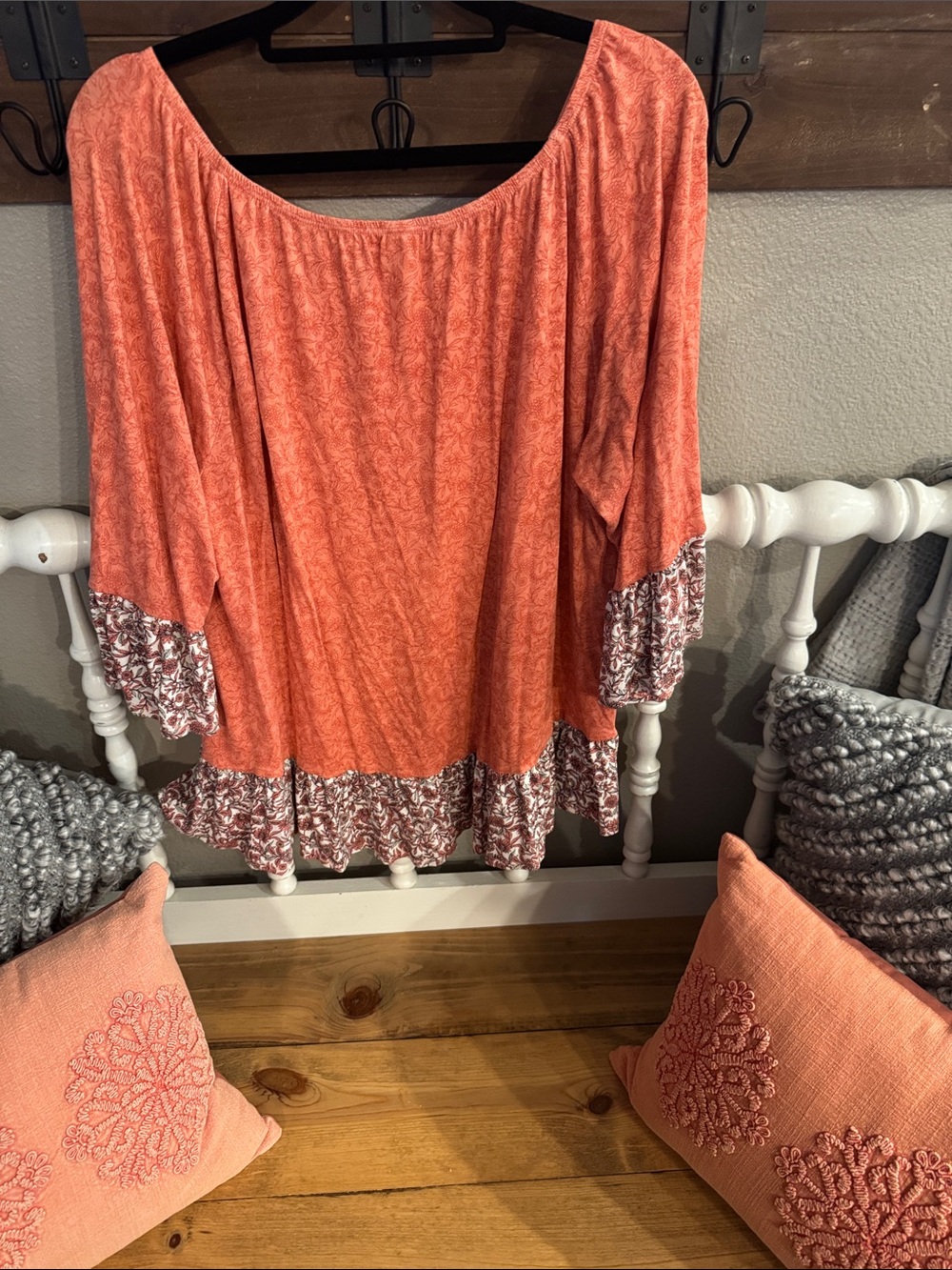 Style & Co. Coral Peasant Tunic with Floral Inset - Picture 2 of 5